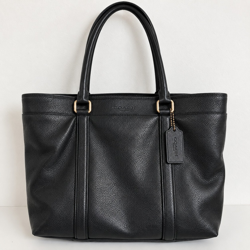 COACH F54756 Black Leather Tote Bag Large Shoulder Bag Gold Hardware